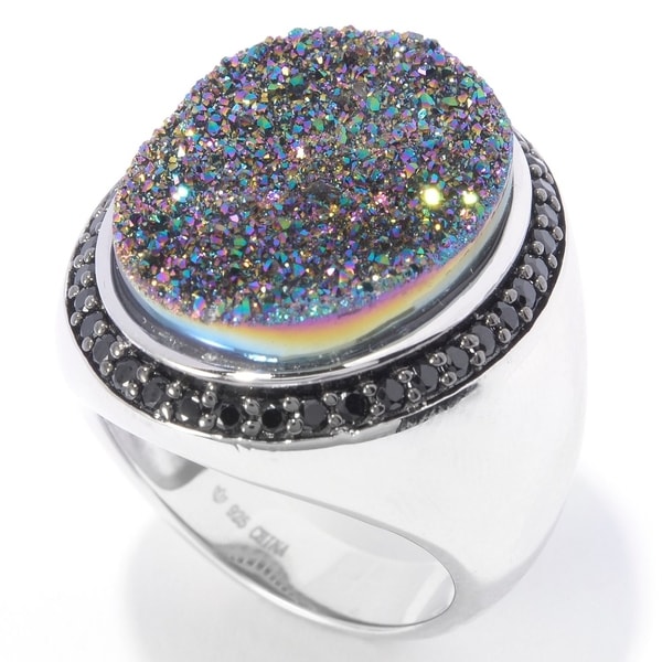 Sterling Silver 19 X 15Mm Mystic Drusy & Black Spinel Ring Size - 6. Opens flyout.