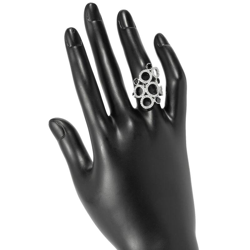 925 Sterling Silver Black Spinel and White Natural Zircon Ring