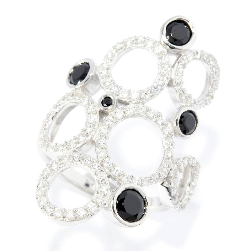 925 Sterling Silver Black Spinel and White Natural Zircon Ring