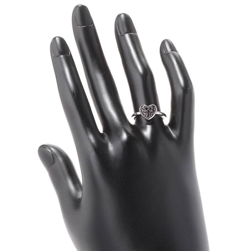 925 Sterling Silver Black Spinel Heart Ring