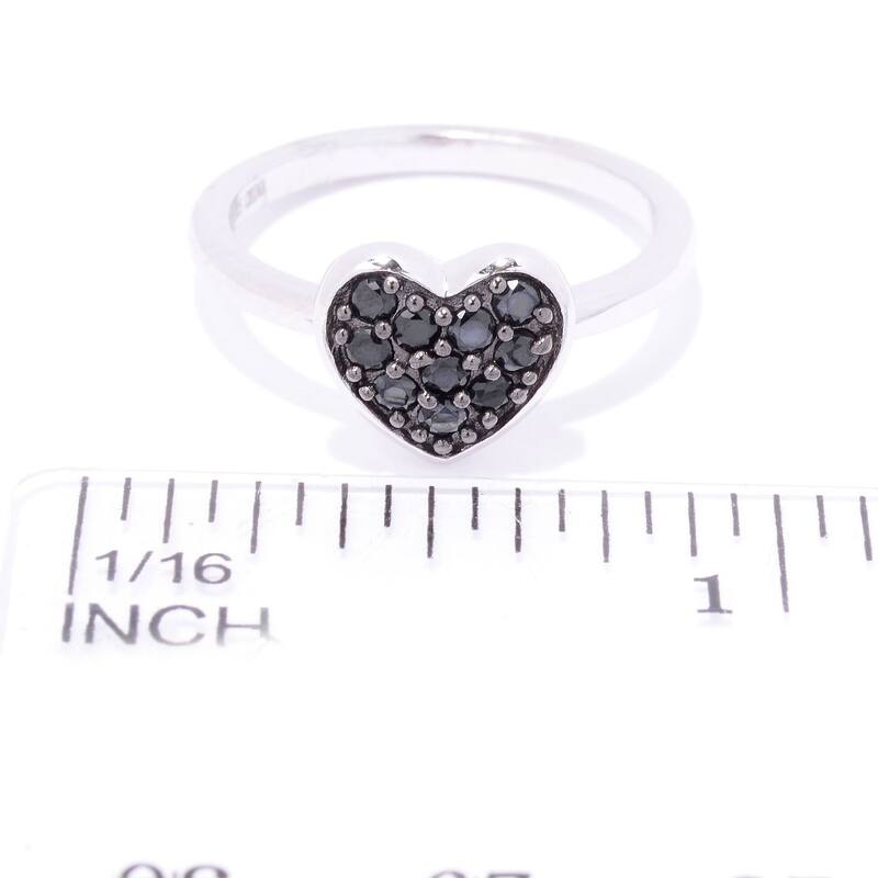 925 Sterling Silver Black Spinel Heart Ring