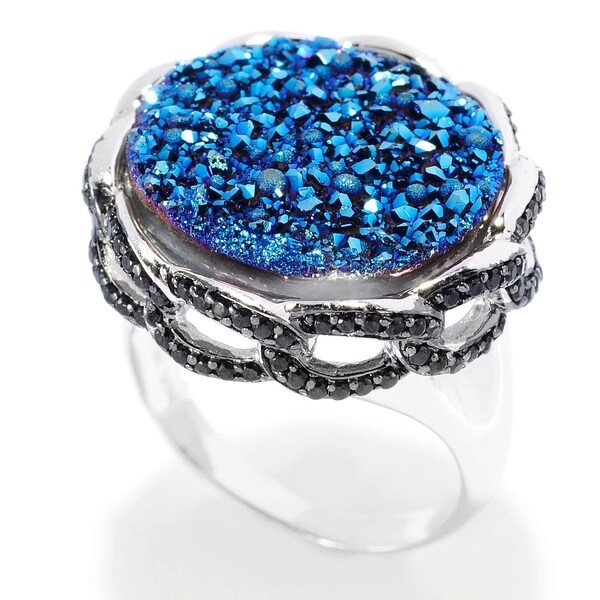 925 Sterling Silver Black Spinel,Blue Drusy Ring. Opens flyout.