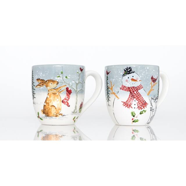 Holiday Cheer Mugs White Set of 2