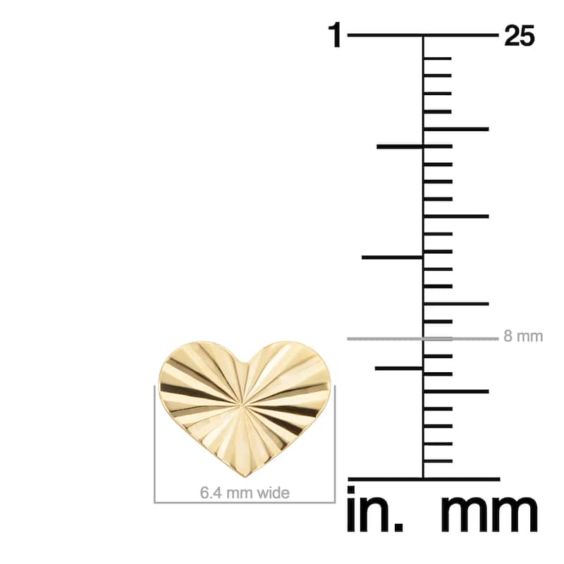 14K Yellow Gold Diamond-cut Heart Stud Earrings Minimalist Jewelry