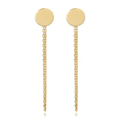 14K Yellow Gold Drape Chain Disc Earrings Jewelry for Women