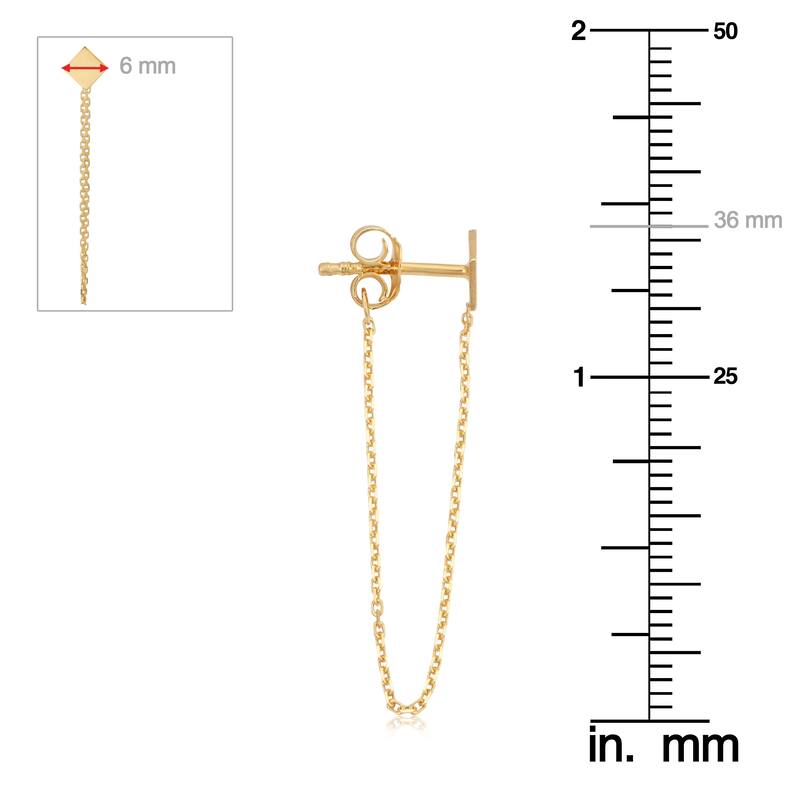 14K Yellow Gold Drape Chain Square Geometric Earrings Jewelry for Women