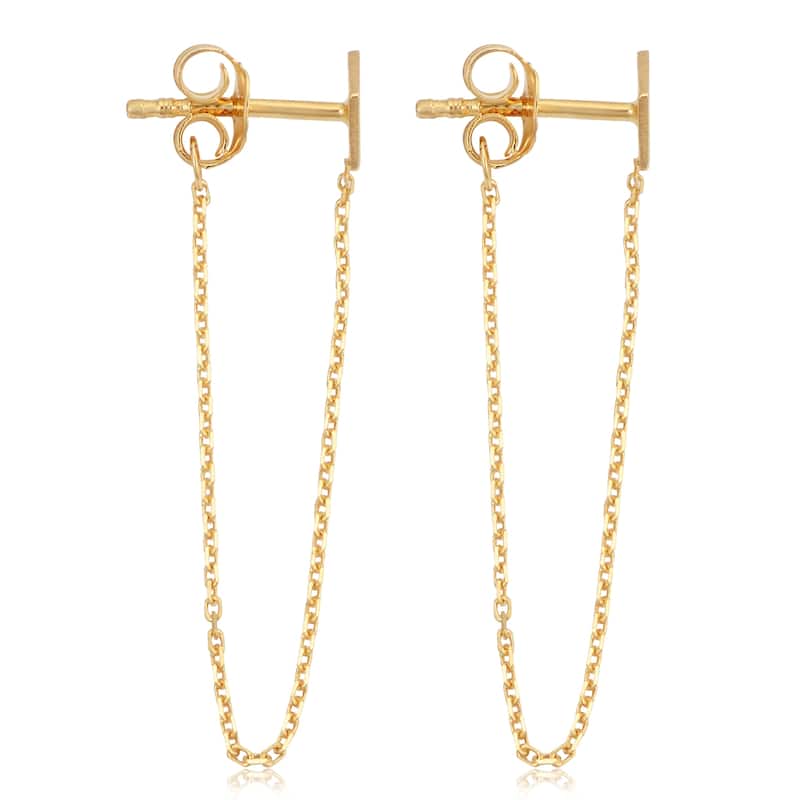 14K Yellow Gold Drape Chain Square Geometric Earrings Jewelry for Women