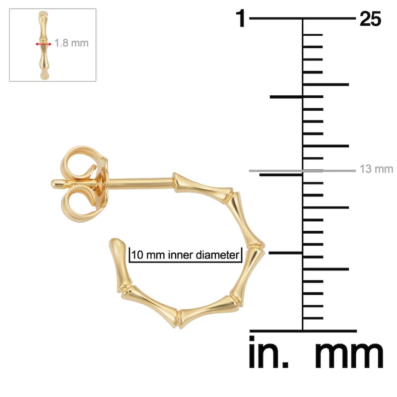 14K Yellow Gold Bamboo Open Hoop Earrings Minimalist Jewelry