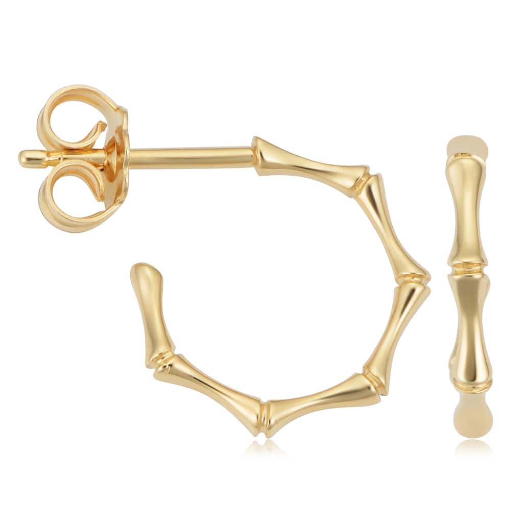 14K Yellow Gold Bamboo Open Hoop Earrings Minimalist Jewelry