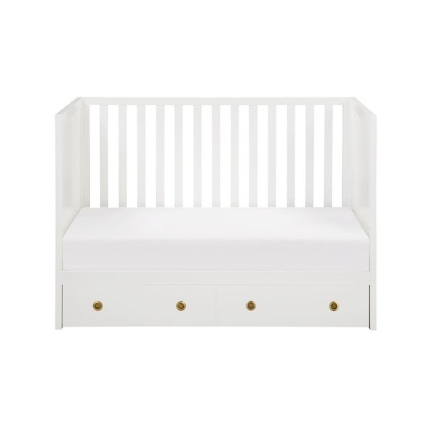 white crib with storage drawer