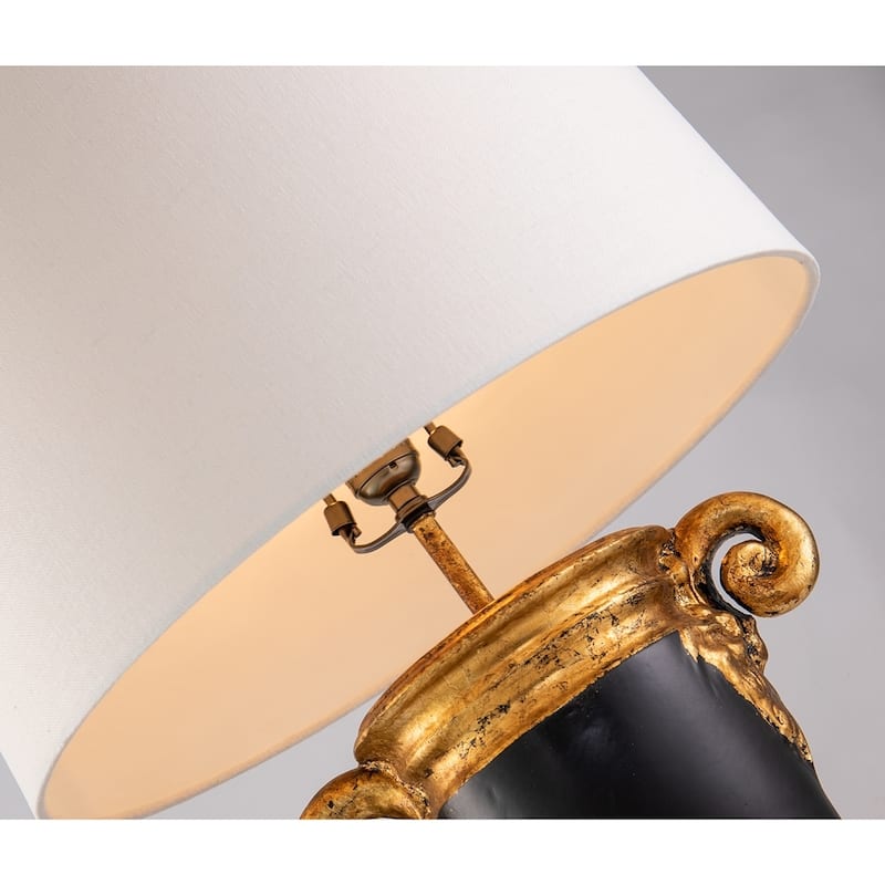 Black and Gold Urn Style Small Table Lamp Drum Shade By Lucas McKearn