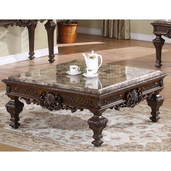 Best Master Furniture Cherry Finish Marble Coffee Table Overstock 30104900