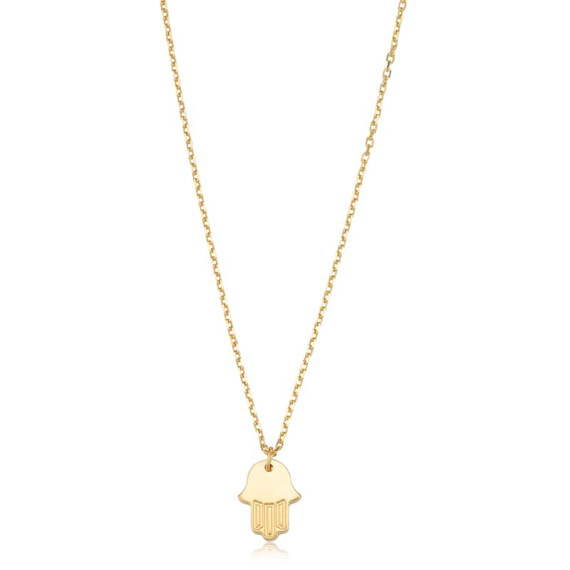 14K Yellow Gold Hamsa Pendant Cable Chain Necklace (adjusts to 16 or 17 inches)