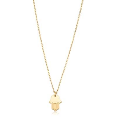 14K Yellow Gold Hamsa Pendant Cable Chain Necklace (adjusts to 16 or 17 inches)