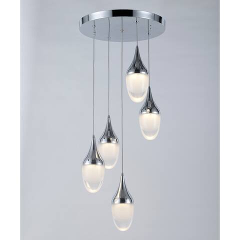 Droplet 12.5-Watt Polished Chrome Finish Integrated LED 3000K Clear Multi Light Pendant 14 in. Dia x 96 in. H Small