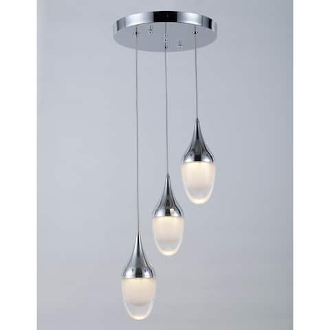 Droplet 7.5-Watt Polished Chrome Finish Integrated LED 3000K Clear Multi Light Pendant 11 in. Dia x 96 in. H Small