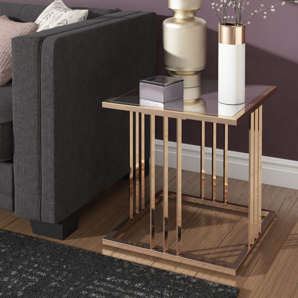 Maddison Champagne Gold Finish End Table With Mirror Top by iNSPIRE Q Bold - End Table