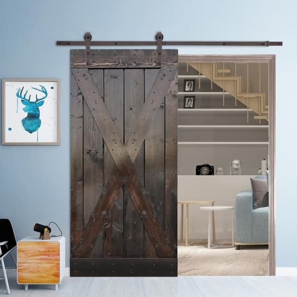 CALHOME 38 in. x 84 in. Knotty Pine Solid Wood Interior DIY Barn Door