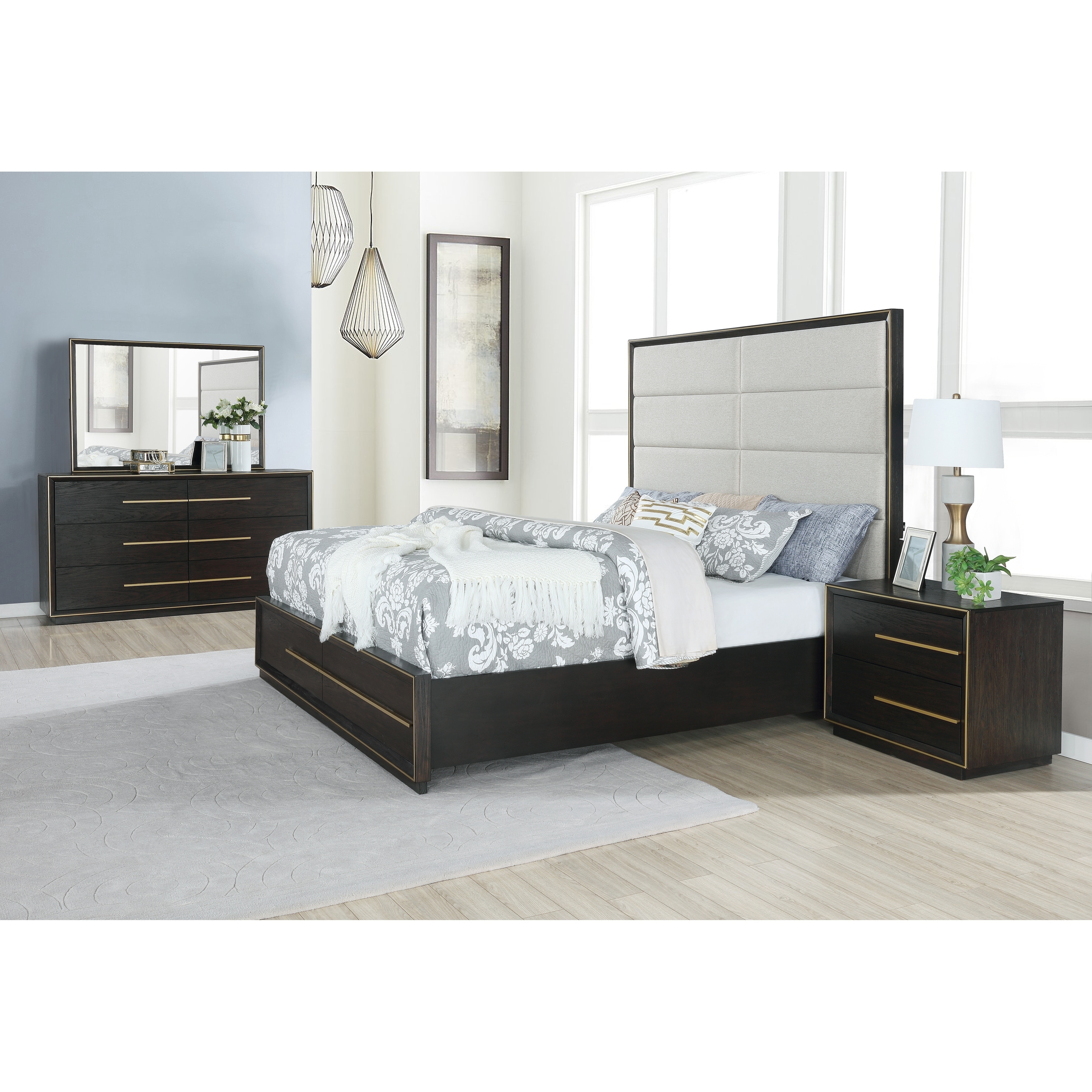 Shop Myory Contemporary Wood Upholstered Panel Bed With Dresser