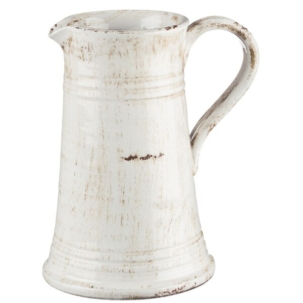 Distressed White Ceramic Pitcher