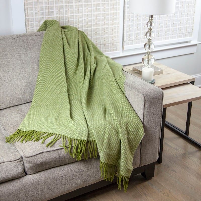 Calyx Interiors Checked Lambswool Blend Throw Blankets Brick/cream with fringe