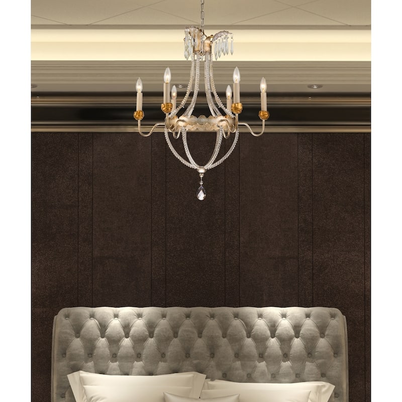 6 Light Foyer Antique Silver Empire Chandelier By Lucas McKearn