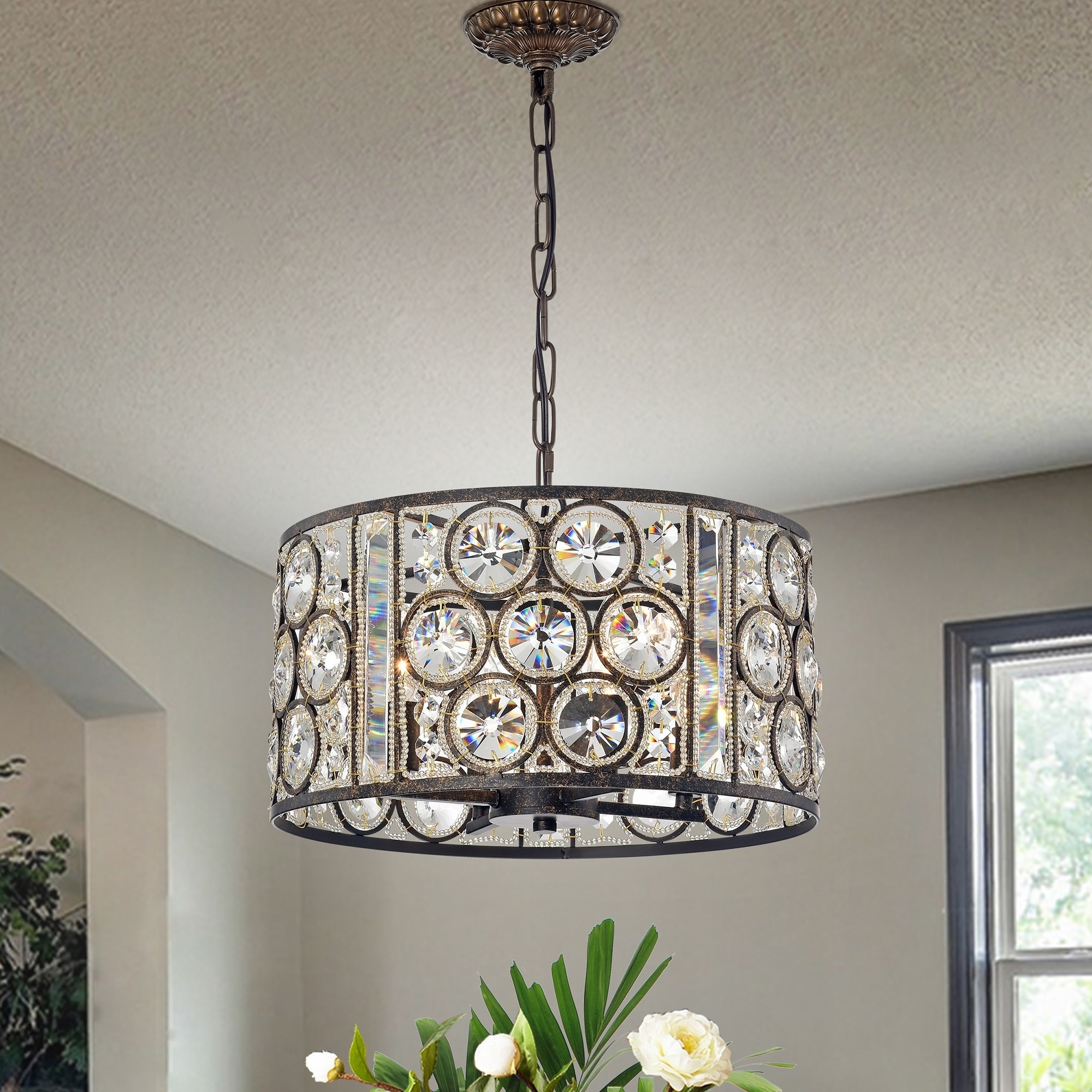 Warehouse of Tiffany Welle 4-Light Antique Bronze Metal Chandelier - Metallic