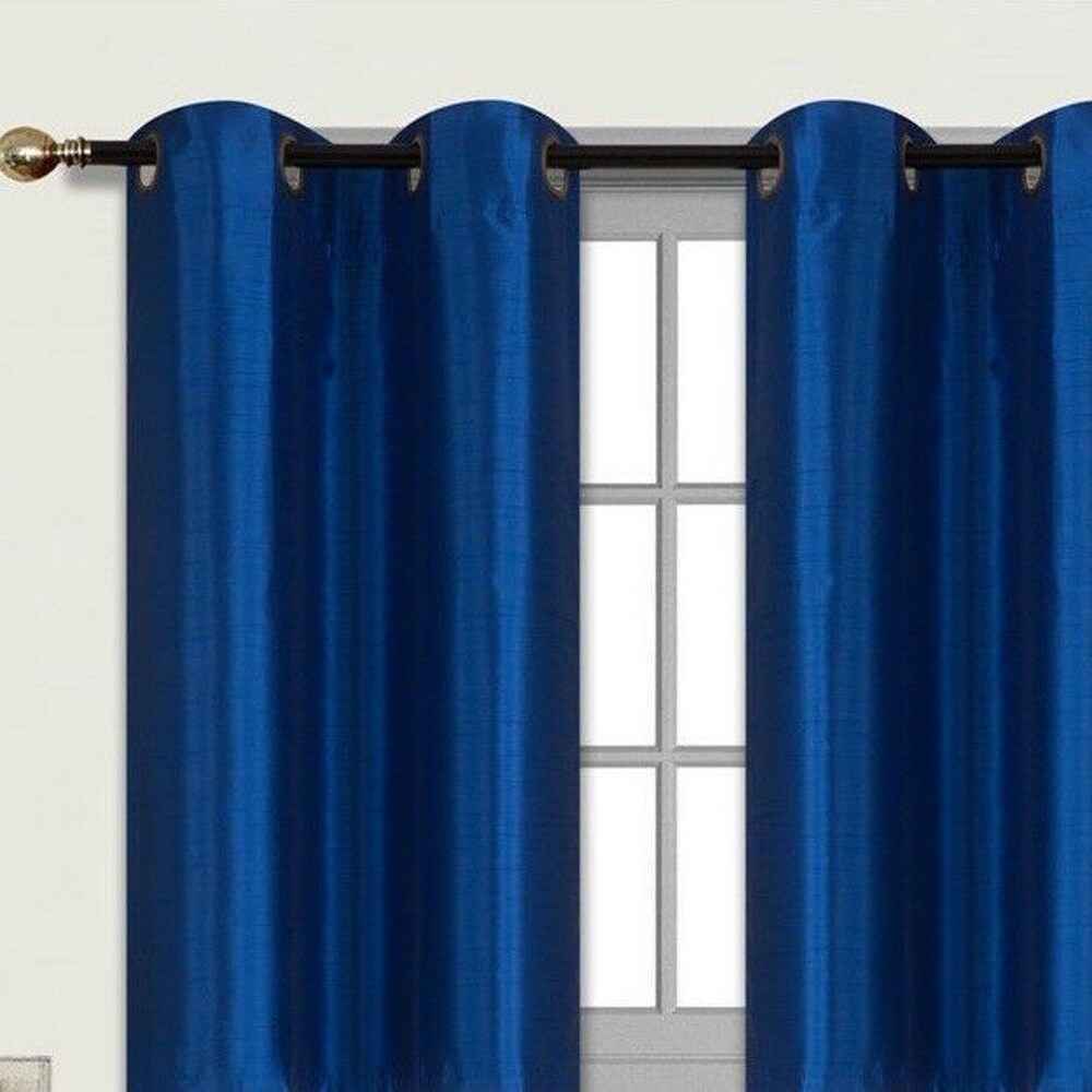 Shop Set Of 2 100 Blackout Faux Silk Window Curtains Royal Blue