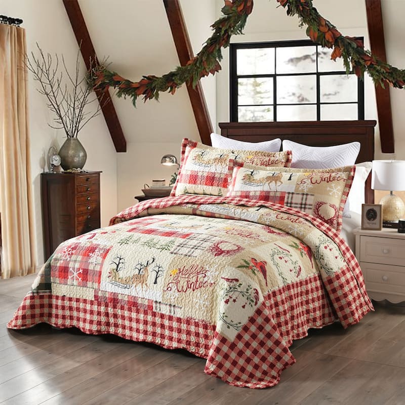 Plaid Patchwork Christmas Quilt Bedding Set