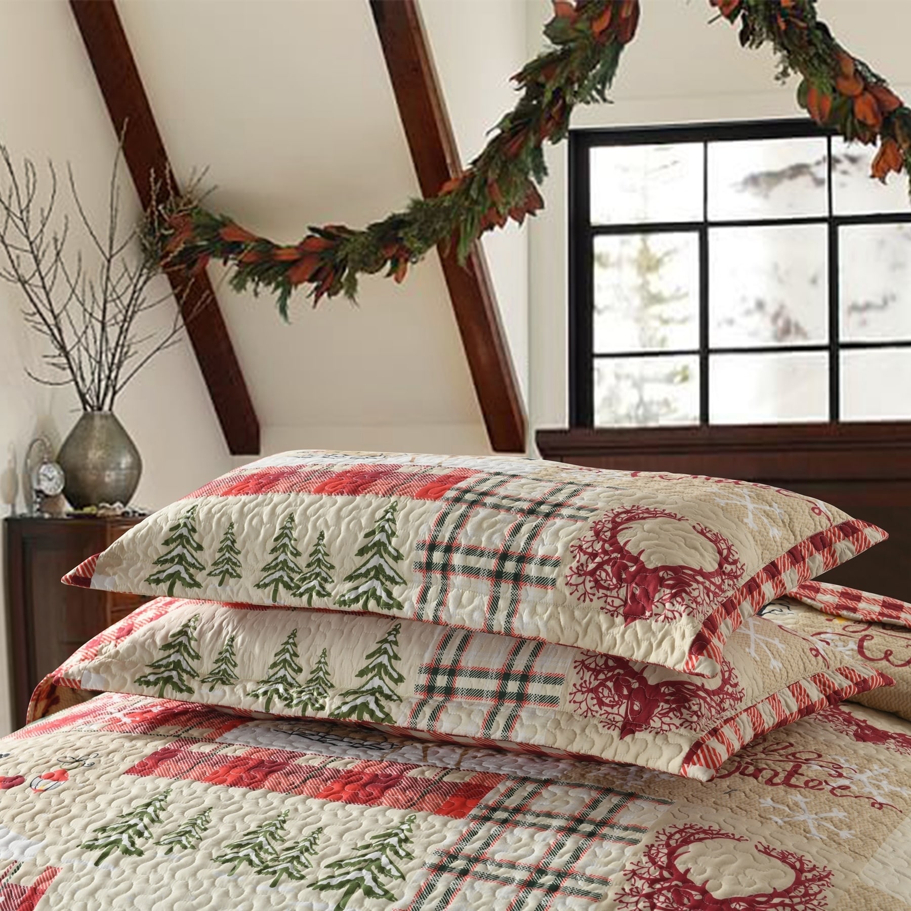 Plaid Patchwork Christmas Quilt Bedding Set - On Sale - Bed Bath