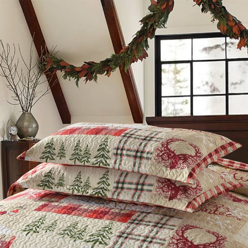 Plaid Patchwork Christmas Quilt Bedding Set