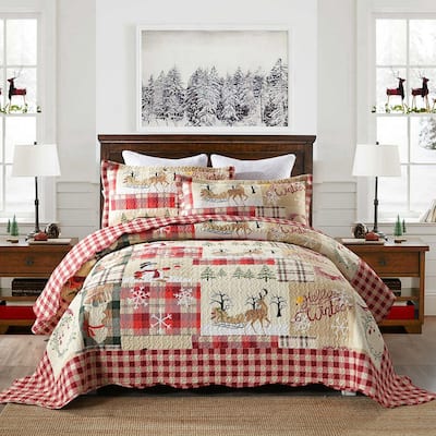 Plaid Patchwork Christmas Quilt Bedding Set