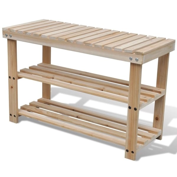 2-in-1 Wooden Shoe Rack with Bench Top - N/A