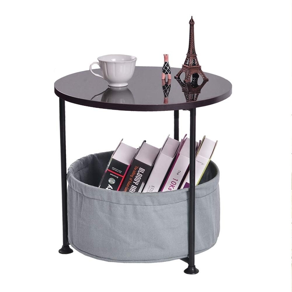 Qwork2Tier Small Round Side Table with Fabric Storage DailyMail