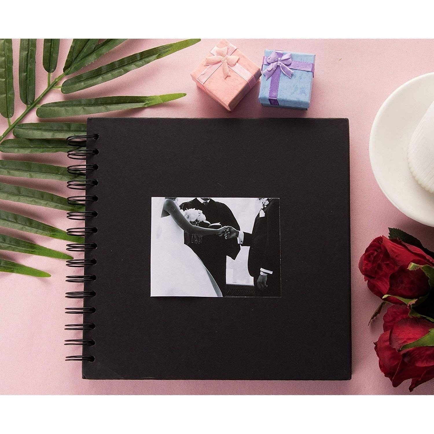 Scrapbook Black Guest Book Blank Square Spiral Bound Cardboard Hardcover 40 Sheets Photo Booth Album 12 Inches