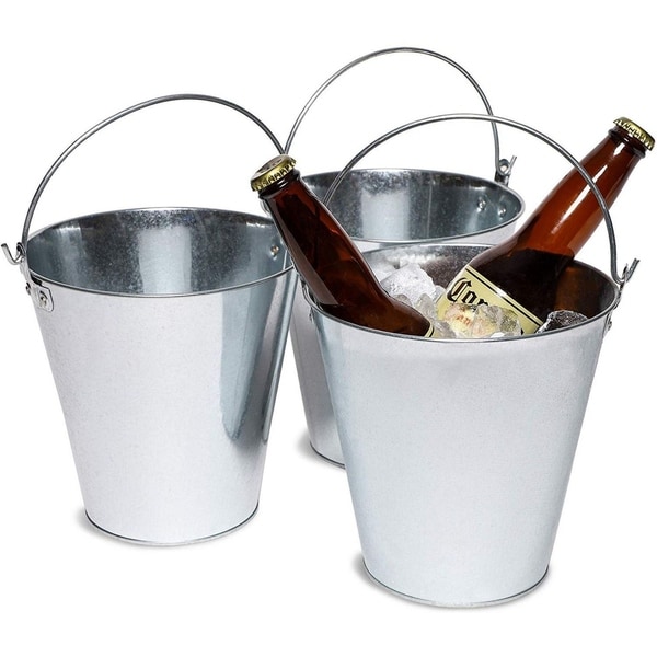 3Pack Galvanized Metal Ice Bucket Pails for Beer, Drinks