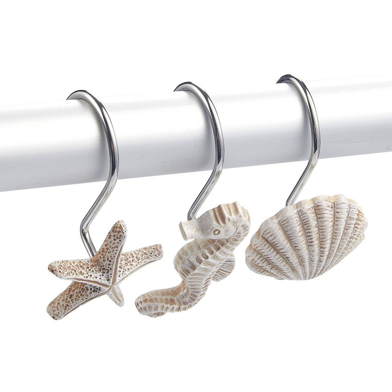 Seashell Shower Curtain Hooks Bathroom Beach Shell Decor (Set of 12)