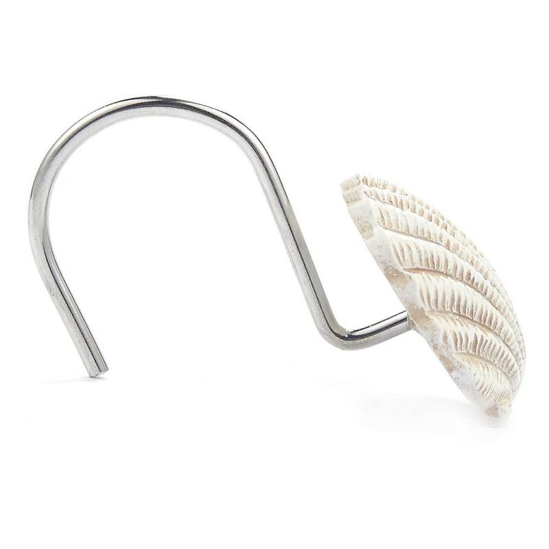 12 Seashell Shower Curtain Hooks Decorative Bath Curtain Ring Ocean Themed White