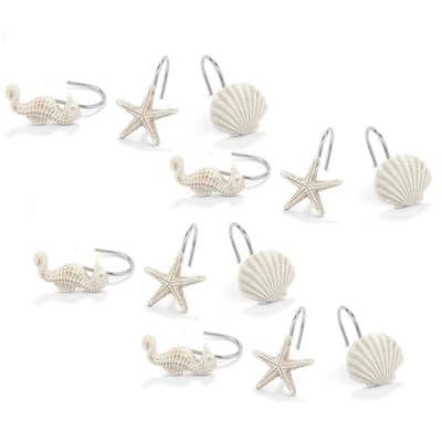 12 Seashell Shower Curtain Hooks Decorative Bath Curtain Ring Ocean Themed White