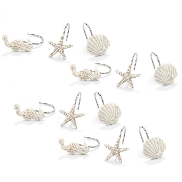 12 Seashell Shower Curtain Hooks Decorative Bath Curtain Ring Ocean Themed White Overstock 30114913