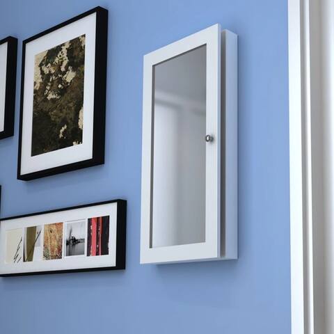 Wall Jewelry Cabinet with Mirror White