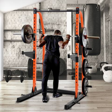 Merax Power Rack Power Cage Home Gym Equipment Exercise Stand Olympic Squat Rack with Safety Bar and Plate Holder