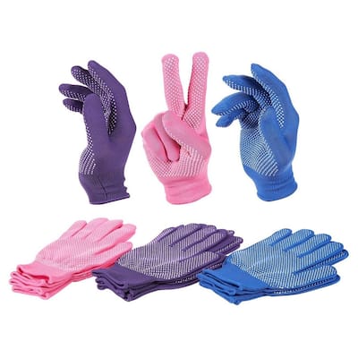 6 Pairs Women's Polyester Work Gloves Knit Garden Gloves, Purple, Pink, Blue