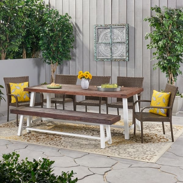 Shop Lyons Outdoor Rustic 8 Seater Dining Set By Christopher Knight Home On Sale Overstock 30115193 Teak Finish Black Multi Brown