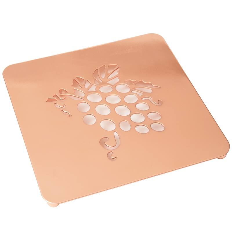 Creative Home 7.5" Copper Plated Metal Square Trivet with Grapes Motif