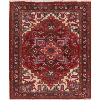 Geometric Heriz Persian Area Rug Handmade Oriental Medallion Carpet - 5'1" x 6'2"