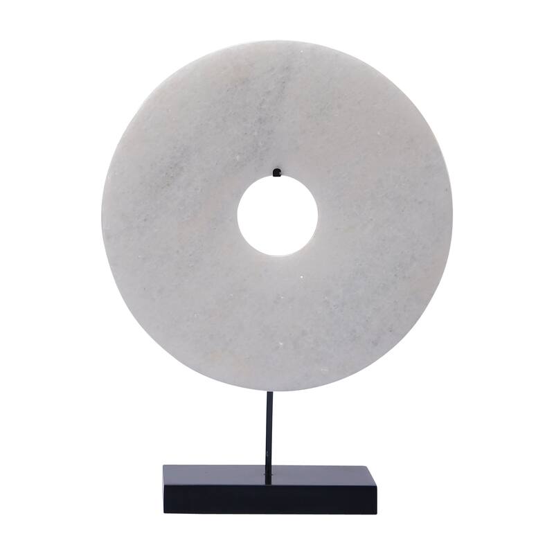 Artissance Jade Disk Statue With Base, 16 Inch Tall, White - 16 inch