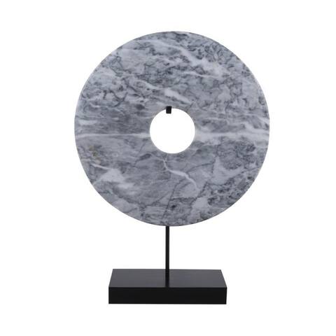Lily's Living Jade Disk Statue With Base, 11.4 Inch Tall, Marble Gray