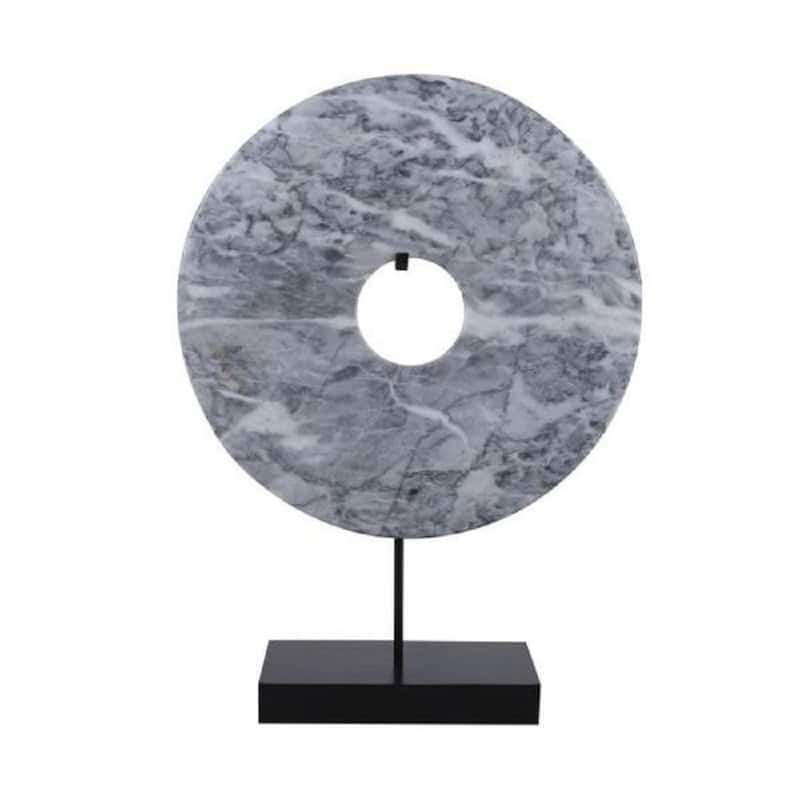 Artissance Jade Disk Statue With Base, 16 Inch Tall, Marble Grey - 16 inch