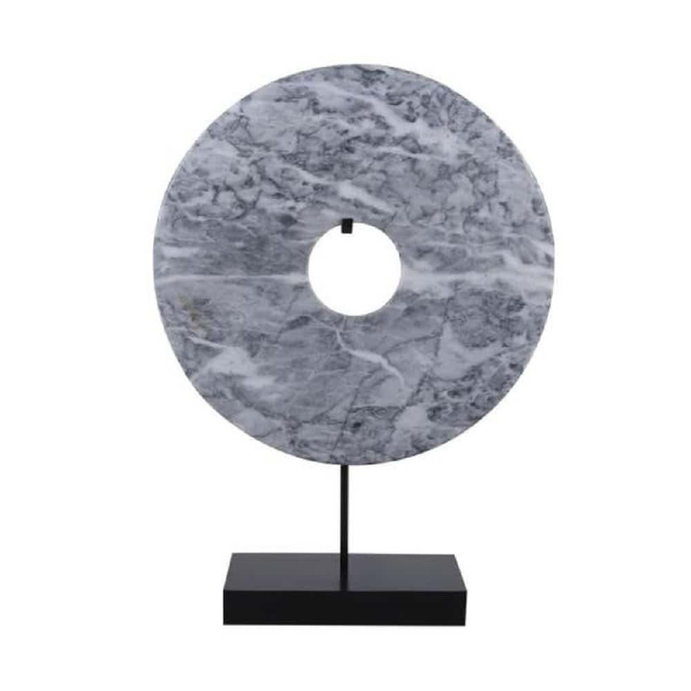Artissance Jade Disk Statue With Base, 16 Inch Tall, Marble Grey - 16 inch